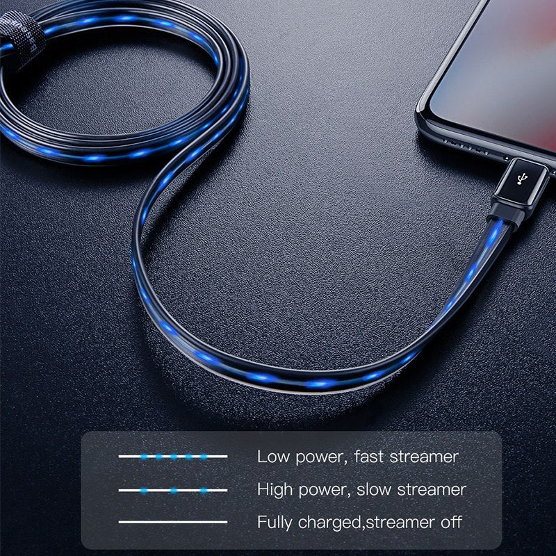 Compatible With , Baseus Flat Glowing 2.4A USB Cable For  Xs Max 8 Plus 1M Fast Charging Sync Data Line LED USB Cable For  SE 7 Cabo
