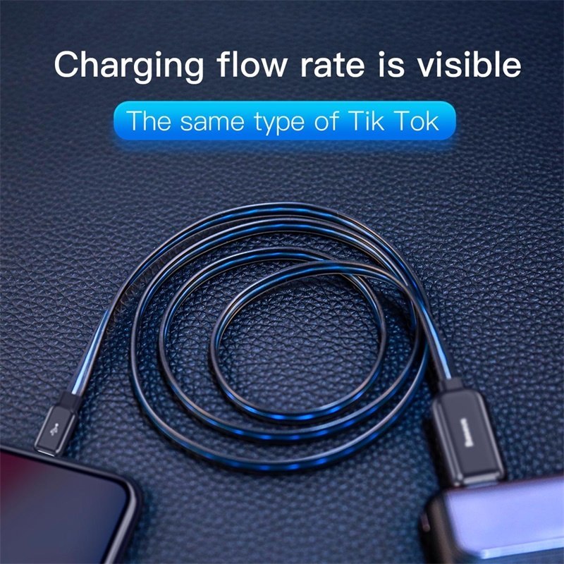 Compatible With , Baseus Flat Glowing 2.4A USB Cable For  Xs Max 8 Plus 1M Fast Charging Sync Data Line LED USB Cable For  SE 7 Cabo