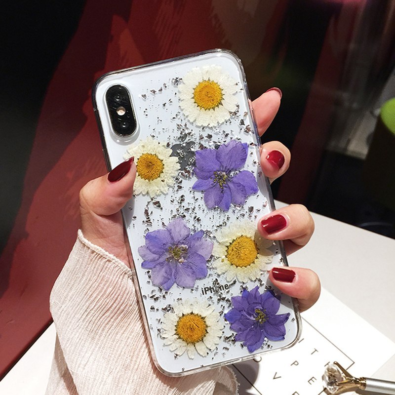 Dried Real Flower Cases For I  XR Case Handmade Clear Soft Back Cover