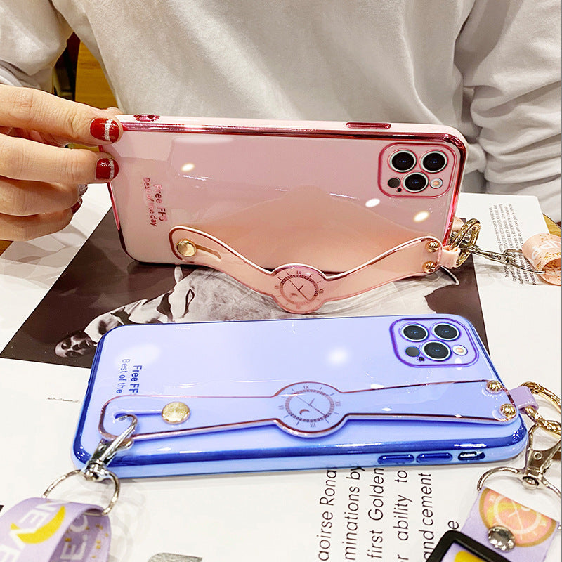 Compatible with Apple,  Electroplating Mobile Phone Case Wristband 6D Fine Hole All-Inclusive iPhone Case