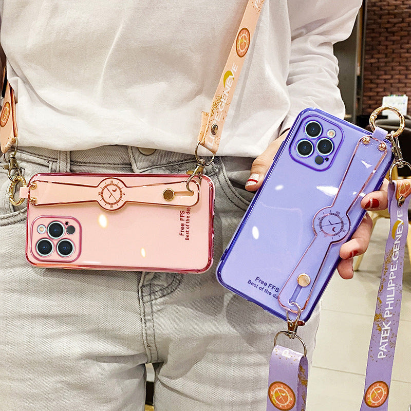 Compatible with Apple,  Electroplating Mobile Phone Case Wristband 6D Fine Hole All-Inclusive iPhone Case