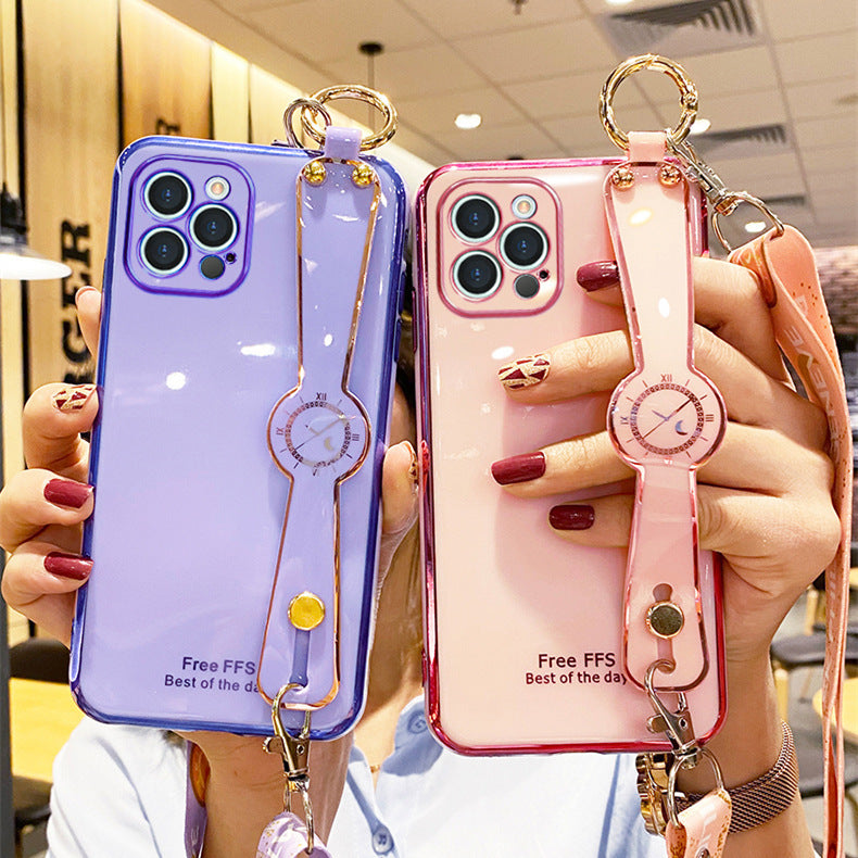 Compatible with Apple,  Electroplating Mobile Phone Case Wristband 6D Fine Hole All-Inclusive iPhone Case