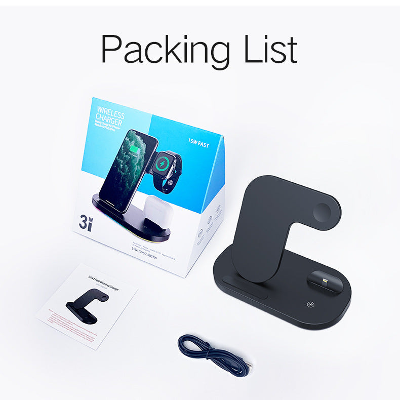 Compatible with Apple, 15W Qi Fast Wireless Charger Stand for iPhone 12Pro XR Watch 3 in 1, Foldable Charging Station for Airpods Pro IWatch
