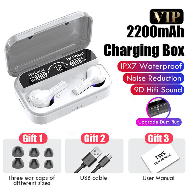 TWS Bluetooth Wireless Headphones LED Earphones  Sports Waterproof Earbuds Bluetooth 5.0 Earphone Headset With Microphone