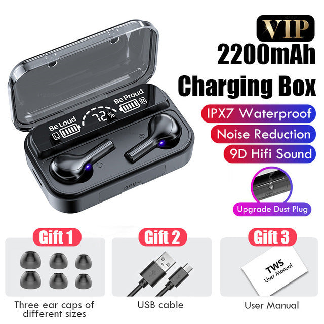 TWS Bluetooth Wireless Headphones LED Earphones  Sports Waterproof Earbuds Bluetooth 5.0 Earphone Headset With Microphone