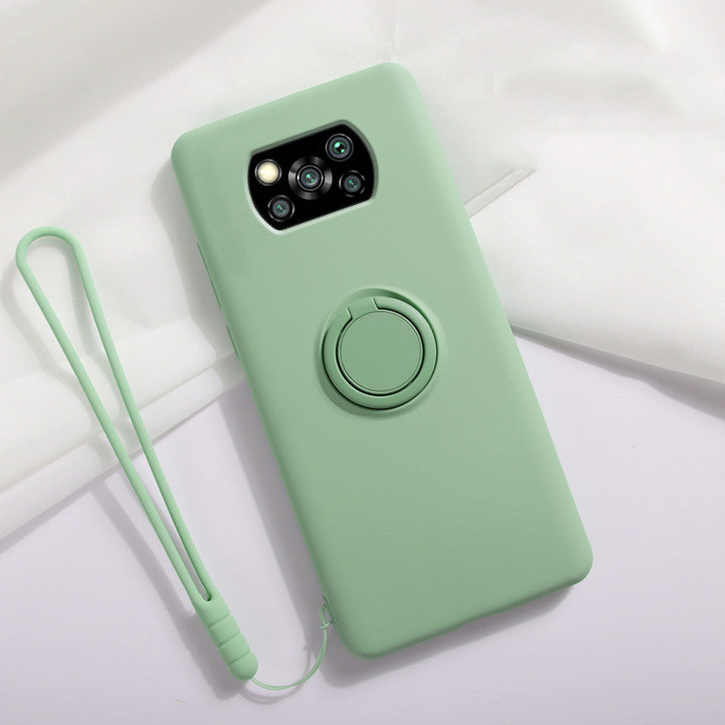 Xiaomi Pocox3 Mobile Phone Case Liquid Silicone Mipocox3 Protective Cover With Ring Buckle Integrated Bracket Poco X3 Nfc Creative Ultra-thin Lens All-inclusive Anti-fall Female Px3 Soft Shell New Pro