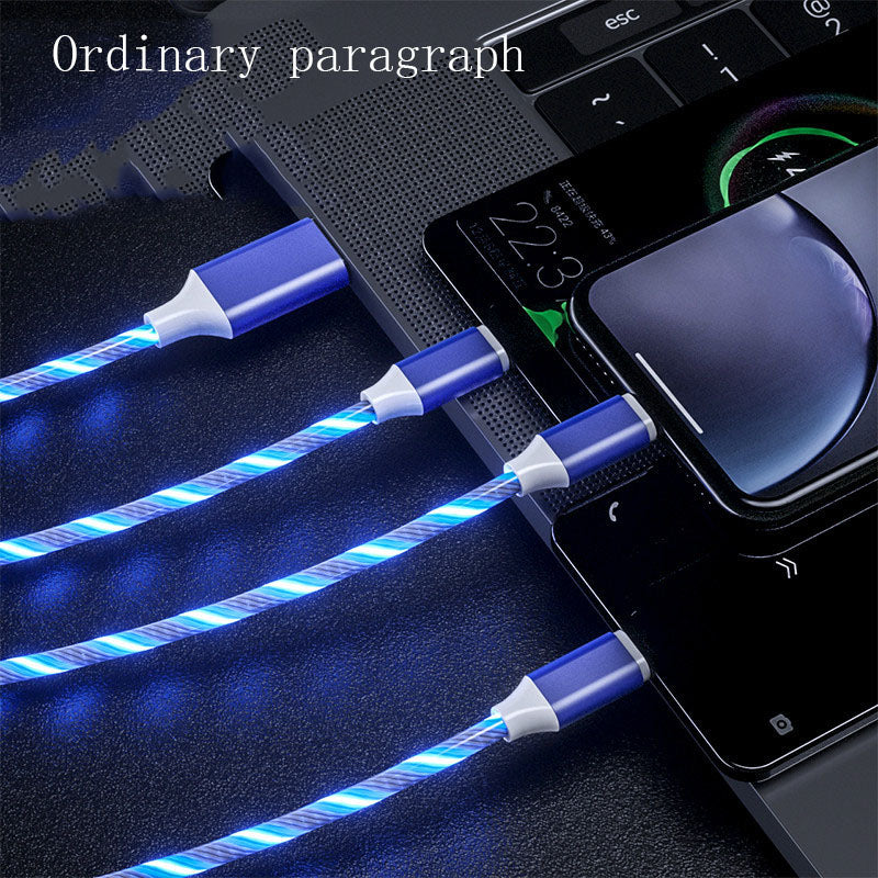 3 In 1 Micro USB type C cable LED flowing light type C-Fast Charging Cable /Mobile Phone Charging Wire