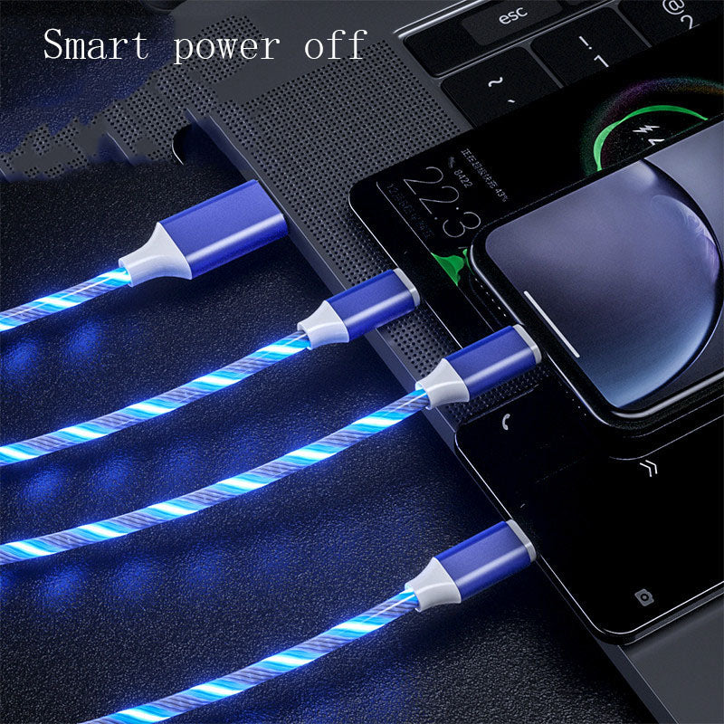 3 In 1 Micro USB type C cable LED flowing light type C-Fast Charging Cable /Mobile Phone Charging Wire