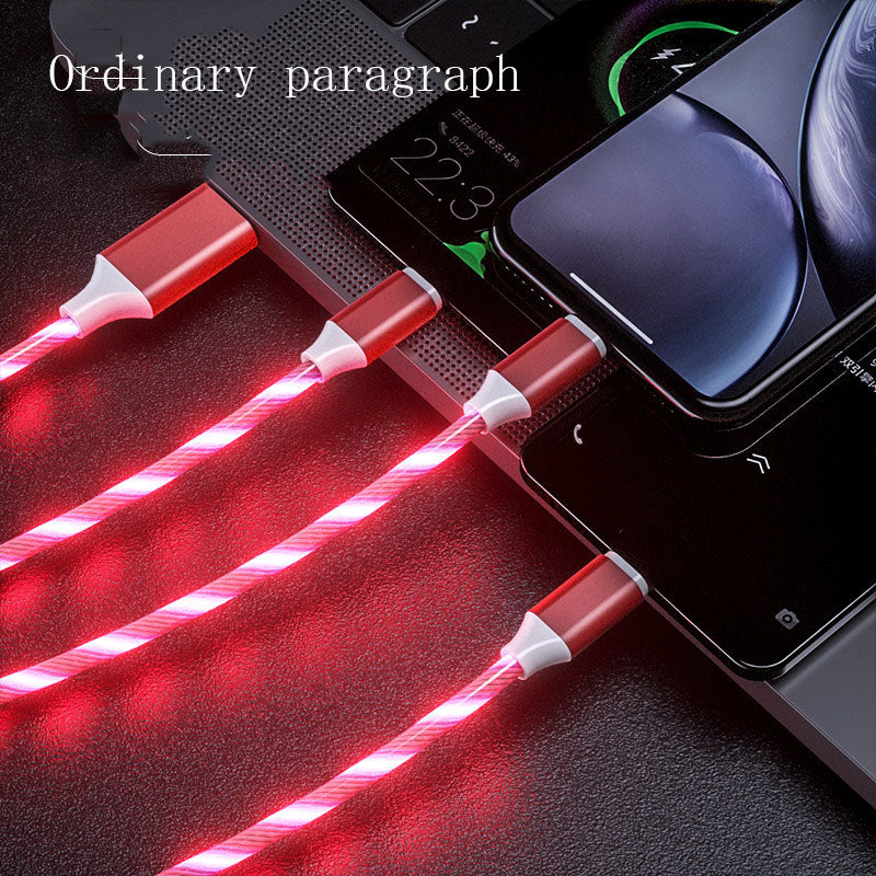 3 In 1 Micro USB type C cable LED flowing light type C-Fast Charging Cable /Mobile Phone Charging Wire