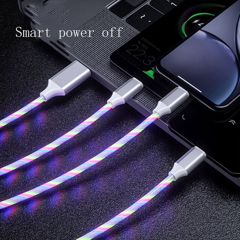3 In 1 Micro USB type C cable LED flowing light type C-Fast Charging Cable /Mobile Phone Charging Wire