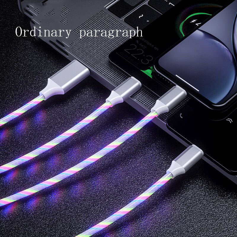 3 In 1 Micro USB type C cable LED flowing light type C-Fast Charging Cable /Mobile Phone Charging Wire