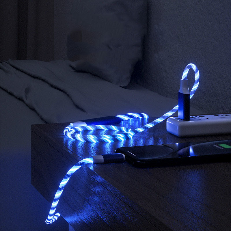 3 In 1 Micro USB type C cable LED flowing light type C-Fast Charging Cable /Mobile Phone Charging Wire