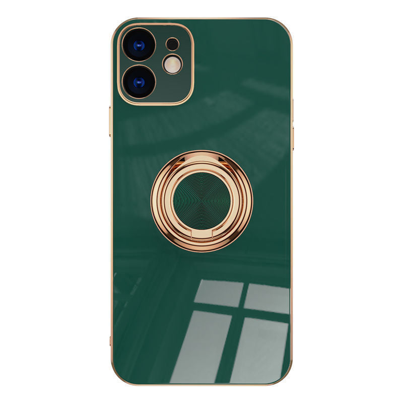 Compatible With  , 6D Plating Solid Color Ring Phone Case