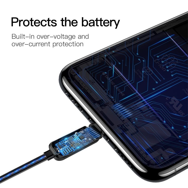 Compatible With , Baseus Flat Glowing 2.4A USB Cable For  Xs Max 8 Plus 1M Fast Charging Sync Data Line LED USB Cable For  SE 7 Cabo