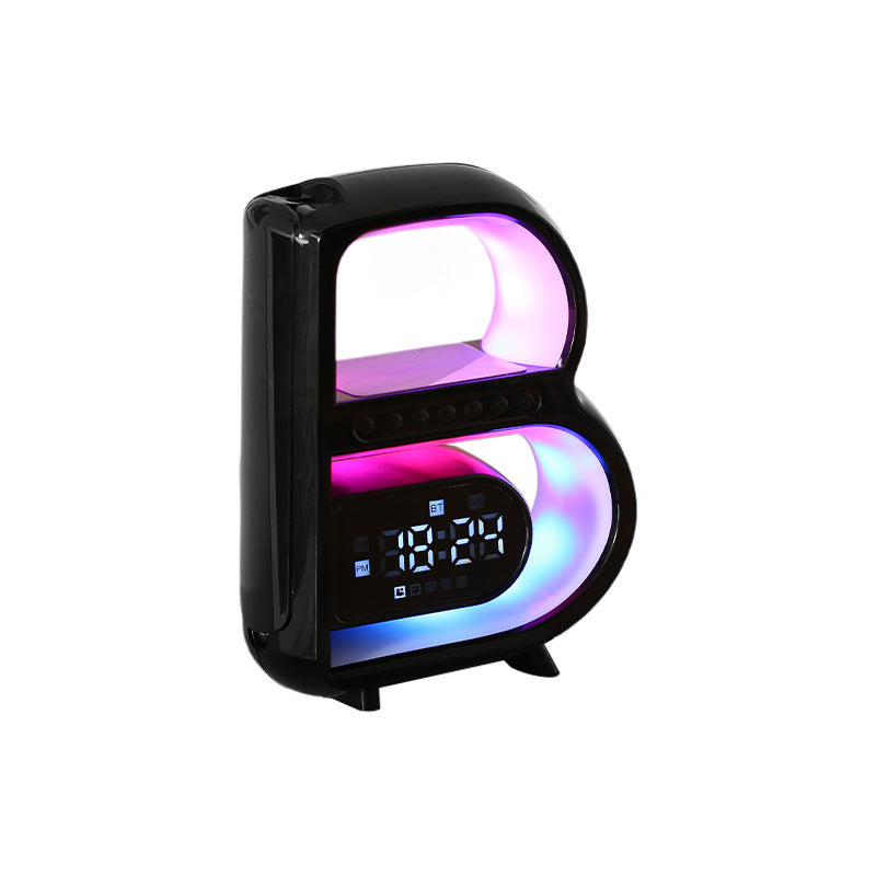 2024 New B-Shaped Bluetooth Speaker Multifunctional Smart Music Rhythm Lighting Phone Wireless Charger TF Card AUX Input Standard Mode