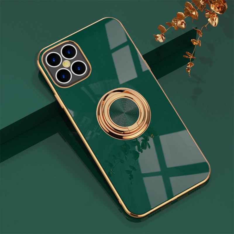 Compatible With  , 6D Plating Solid Color Ring Phone Case
