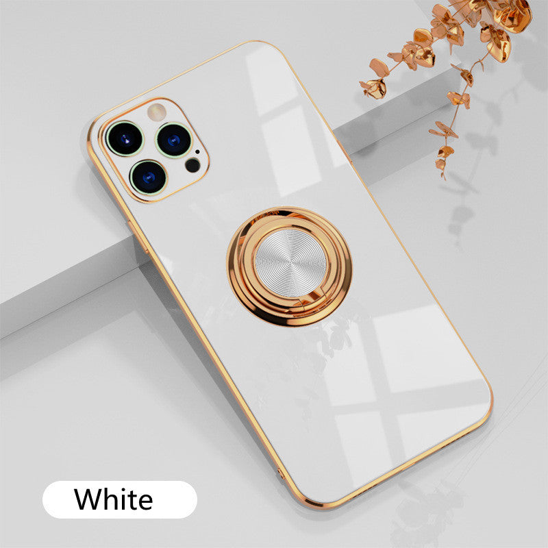 Compatible With  , 6D Plating Solid Color Ring Phone Case