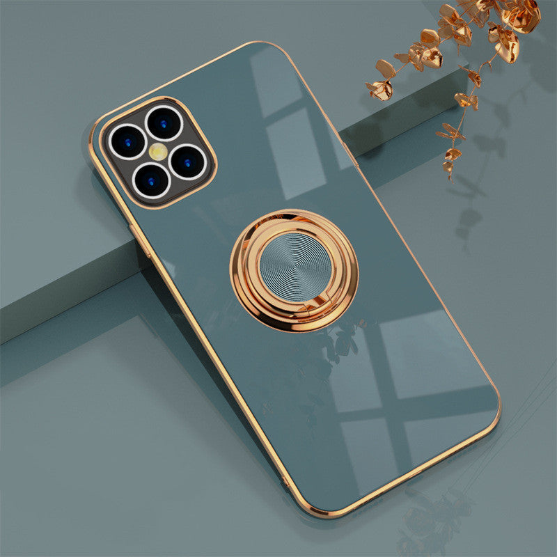 Compatible With  , 6D Plating Solid Color Ring Phone Case