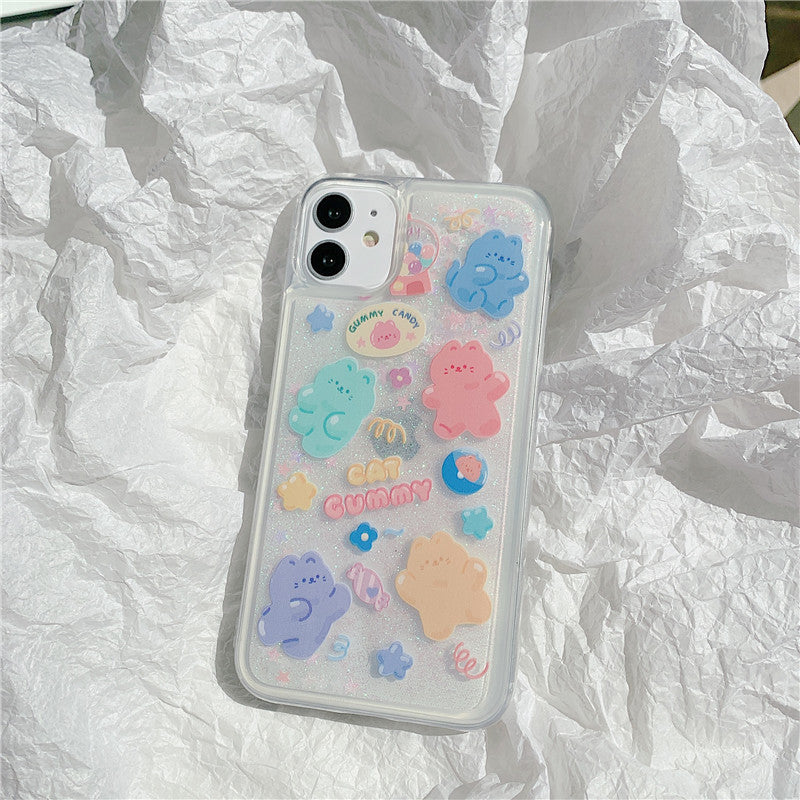 Compatible With  , Color Bear Quicksand Snowflake Phone Case Anti-drop