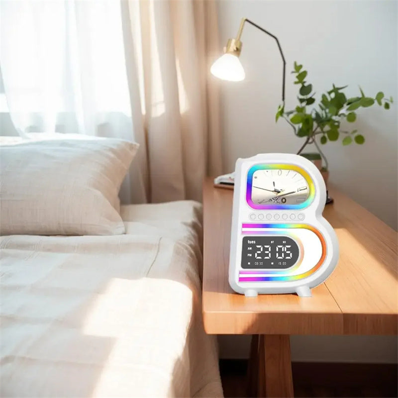 2024 New B-Shaped Bluetooth Speaker Multifunctional Smart Music Rhythm Lighting Phone Wireless Charger TF Card AUX Input Standard Mode