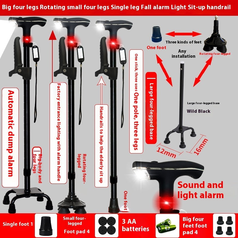 Elderly Non-slip Multi-function Automatic Alarm With Light Telescopic Walking Stick