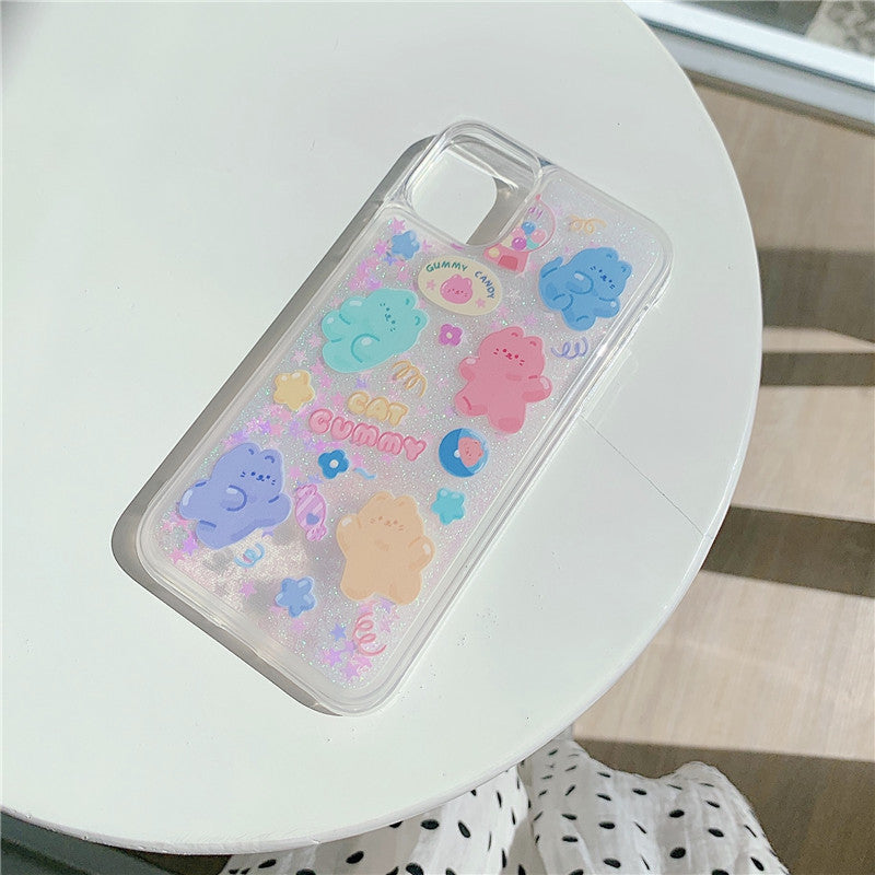 Compatible With  , Color Bear Quicksand Snowflake Phone Case Anti-drop