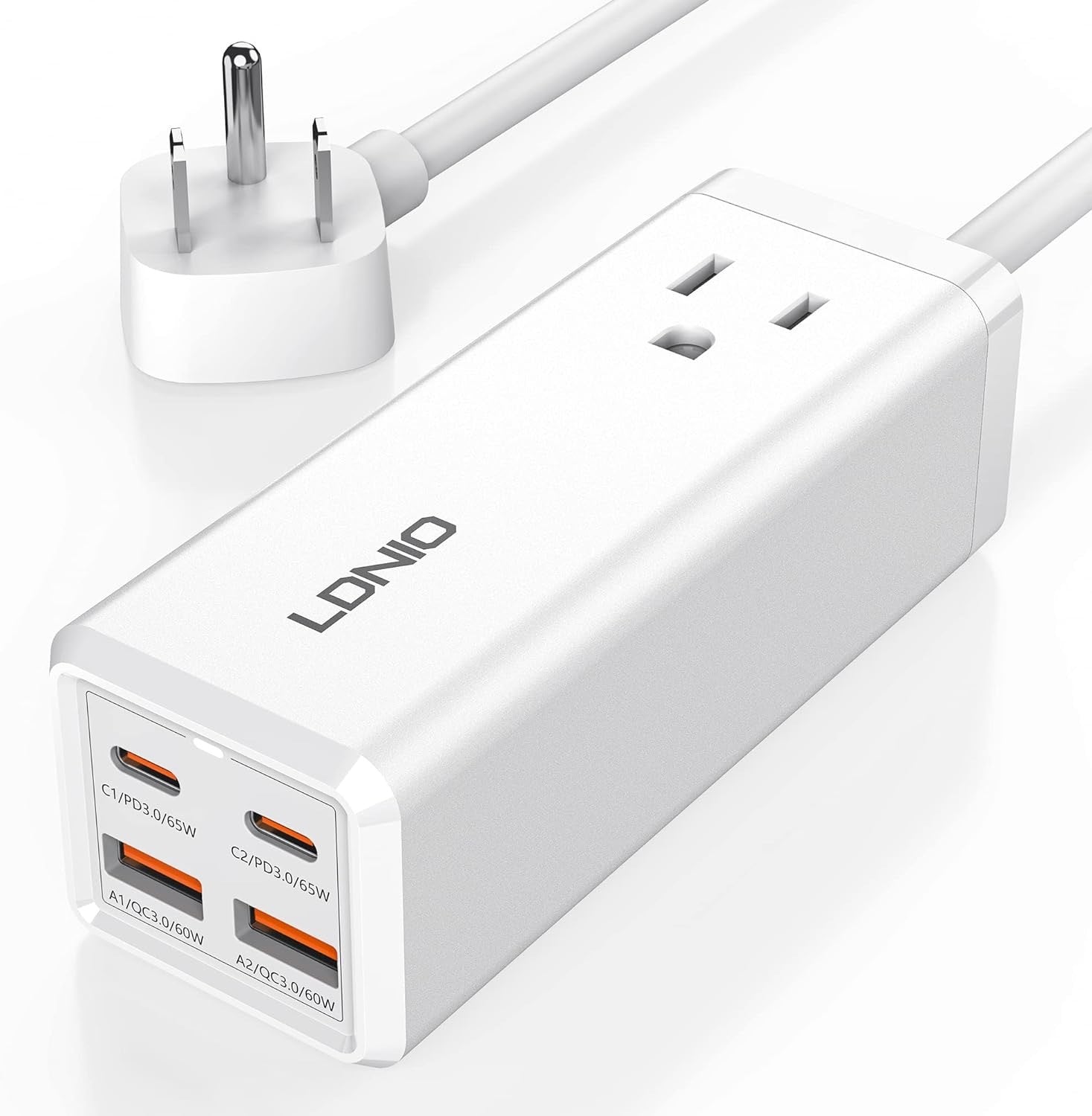 MANTO 65W 5-in-1 GaN USB Charging Station, Super Fast Charger With 2 USB C Ports, 2 USB Ports And 1 Outlet, USB C