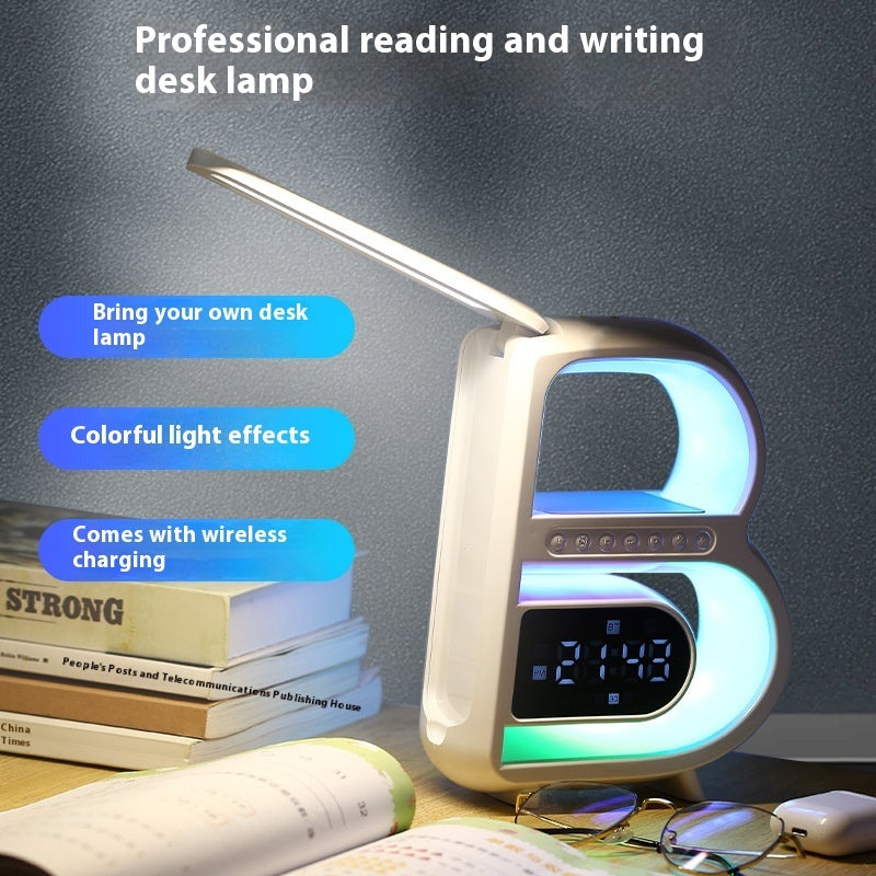 2024 New B-Shaped Bluetooth Speaker Multifunctional Smart Music Rhythm Lighting Phone Wireless Charger TF Card AUX Input Standard Mode