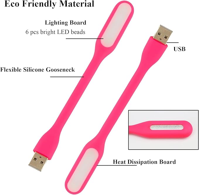 Flexible Mini Light, Portable USB LED Reading Night Lamp for PC, Laptop, Laptop, Power Bank, 2 Pack