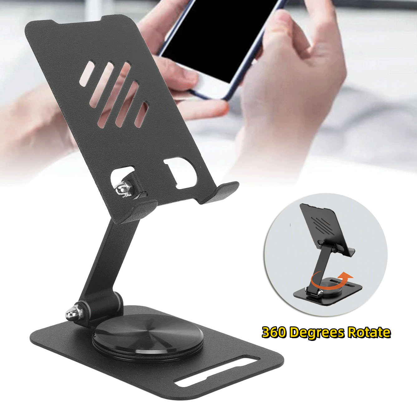 360 Degrees Rotate Metal Desk Mobile Phone Holder Stand For Phone Pad Adjustable Desktop Tablet Holder Table Cell