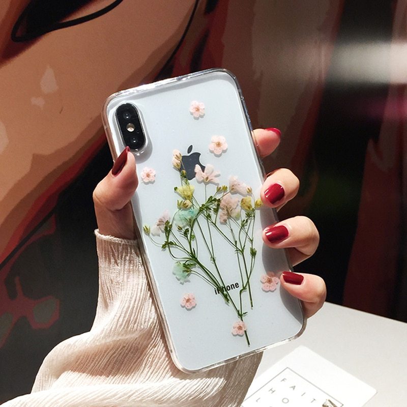Dried Real Flower Cases For I  XR Case Handmade Clear Soft Back Cover