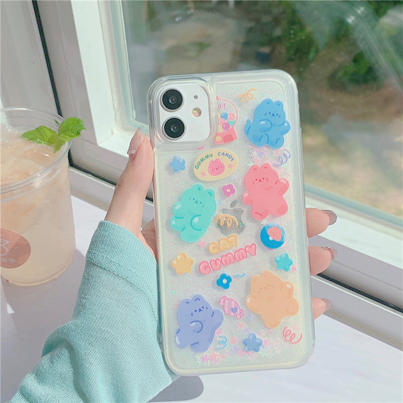 Compatible With  , Color Bear Quicksand Snowflake Phone Case Anti-drop