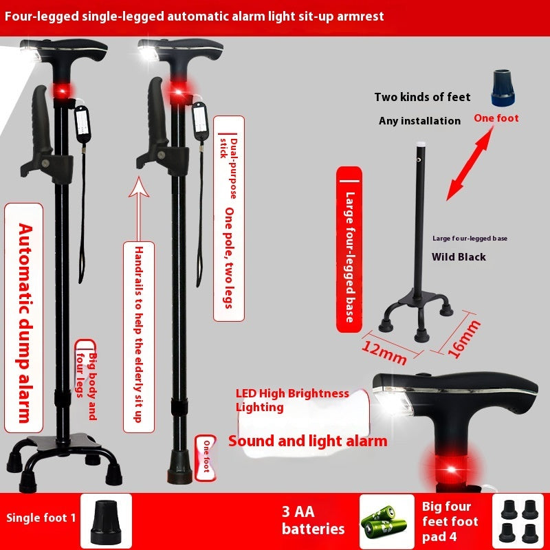 Elderly Non-slip Multi-function Automatic Alarm With Light Telescopic Walking Stick