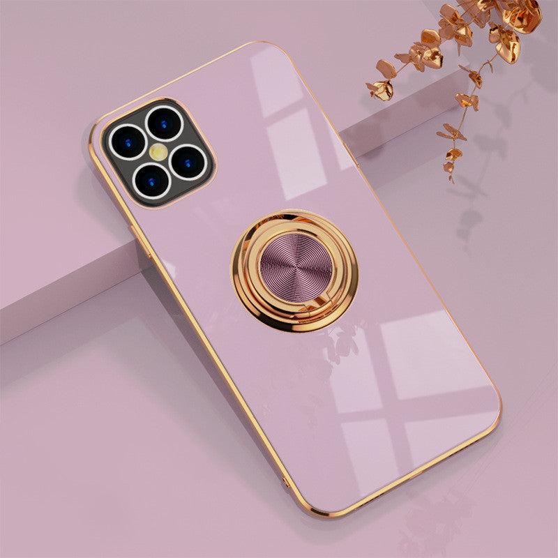 Compatible With  , 6D Plating Solid Color Ring Phone Case