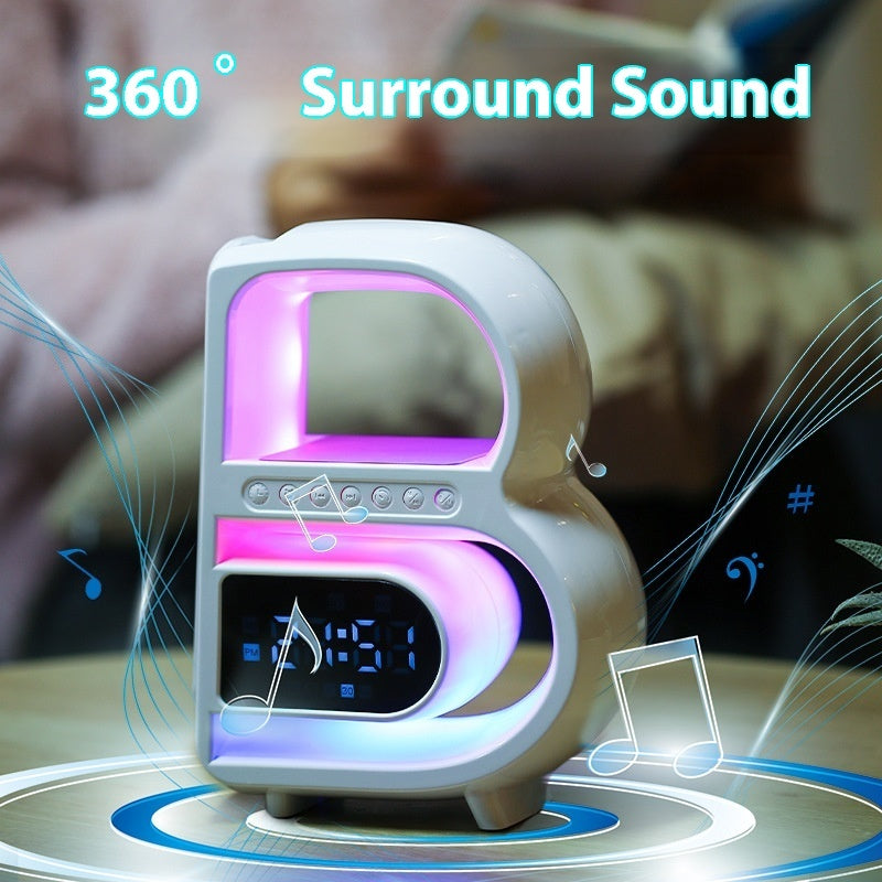 2024 New B-Shaped Bluetooth Speaker Multifunctional Smart Music Rhythm Lighting Phone Wireless Charger TF Card AUX Input Standard Mode