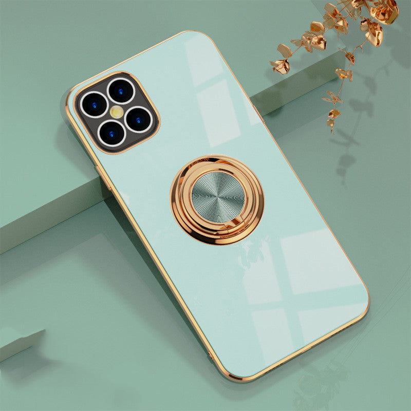 Compatible With  , 6D Plating Solid Color Ring Phone Case