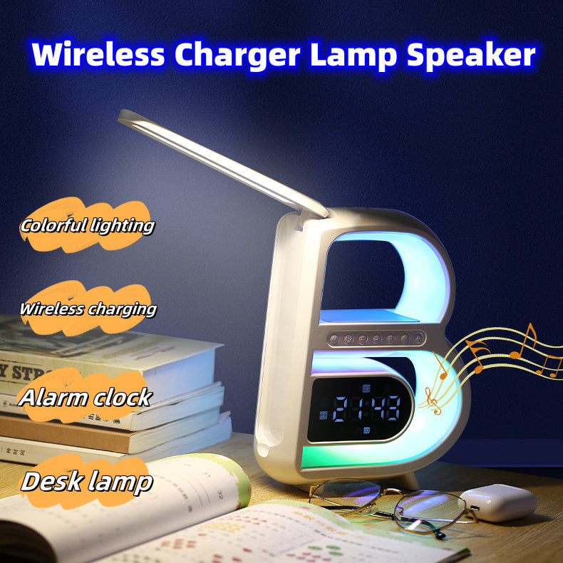 2024 New B-Shaped Bluetooth Speaker Multifunctional Smart Music Rhythm Lighting Phone Wireless Charger TF Card AUX Input Standard Mode