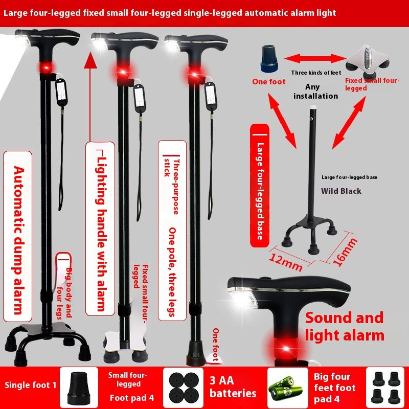 Elderly Non-slip Multi-function Automatic Alarm With Light Telescopic Walking Stick