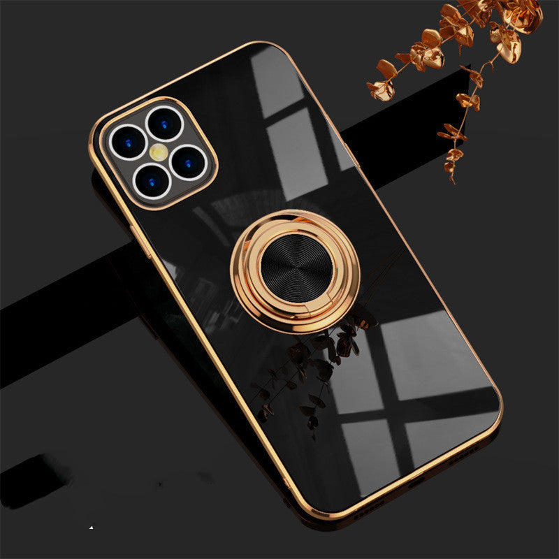 Compatible With  , 6D Plating Solid Color Ring Phone Case
