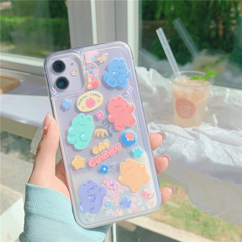 Compatible With  , Color Bear Quicksand Snowflake Phone Case Anti-drop